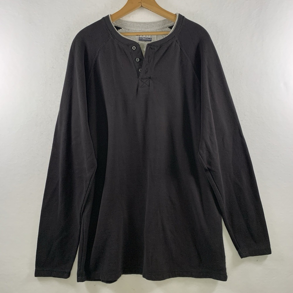 Y2K Basic Editions Mens Waffle Thermal Henley Long Sleeve Shirt XL Twofer‎ 00s